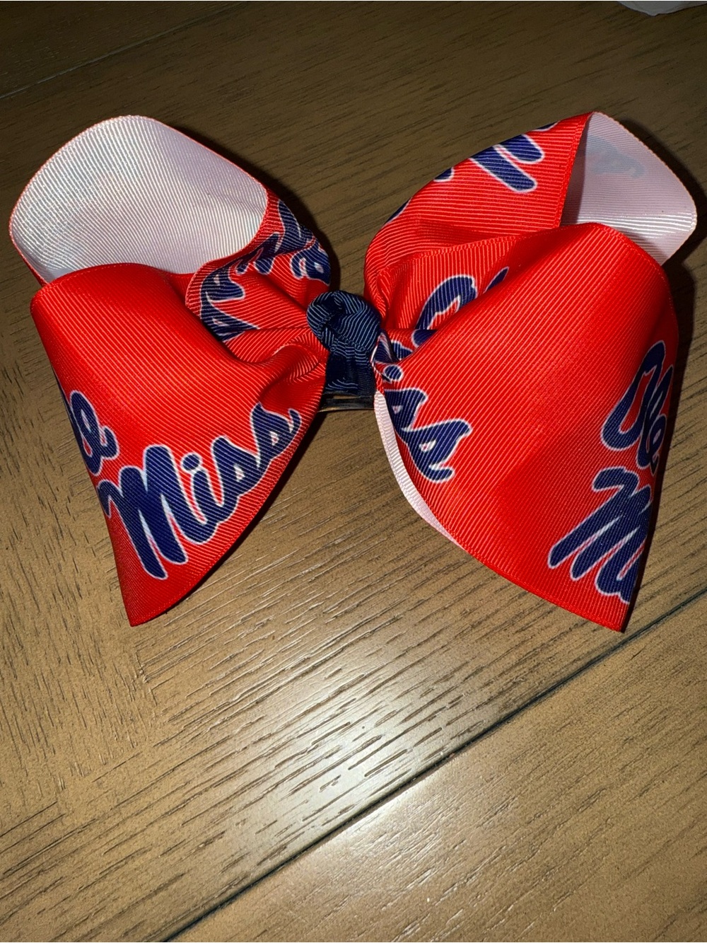 Red Team Print Kids Hair Bow with Navy Accent